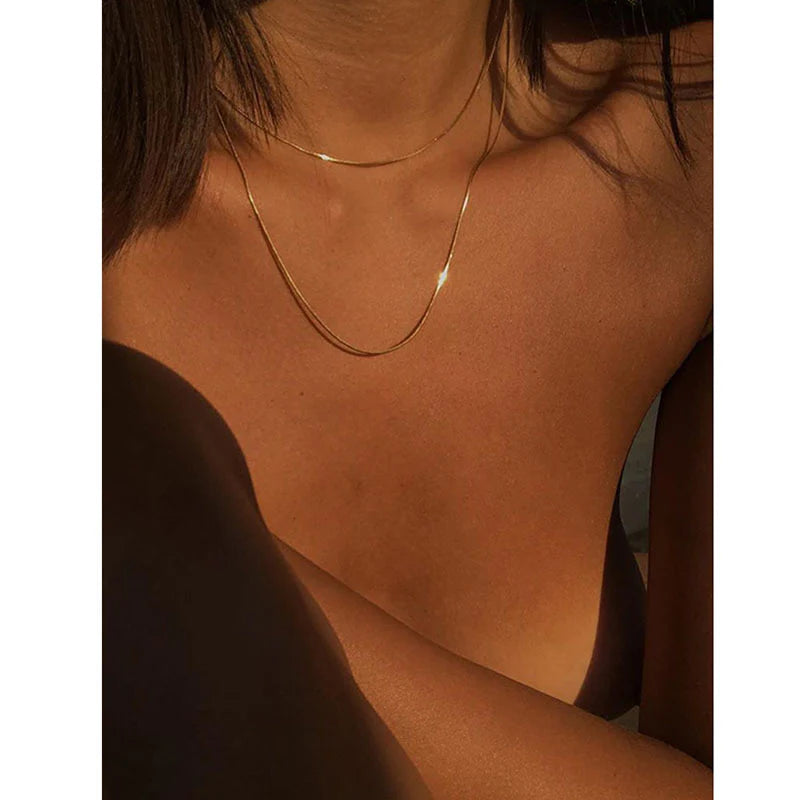 Timeless 18K Gold Plated Necklace – Double-Row Snake Chain Design
