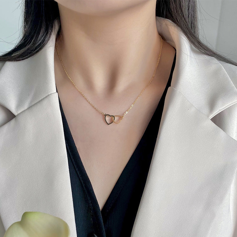 Romantic Double Heart Pendant Necklace – Gold Plated Elegance