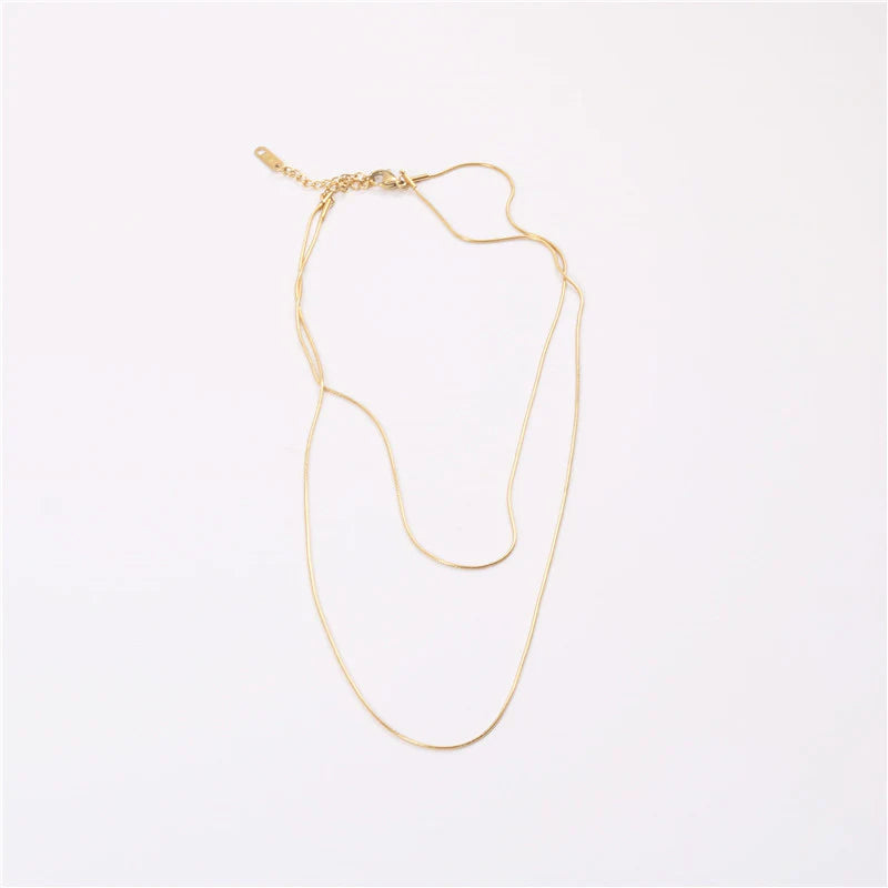 Timeless 18K Gold Plated Necklace – Double-Row Snake Chain Design