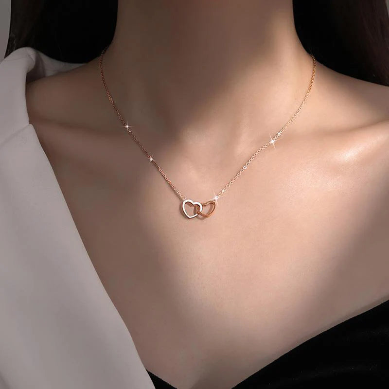 Romantic Double Heart Pendant Necklace – Gold Plated Elegance