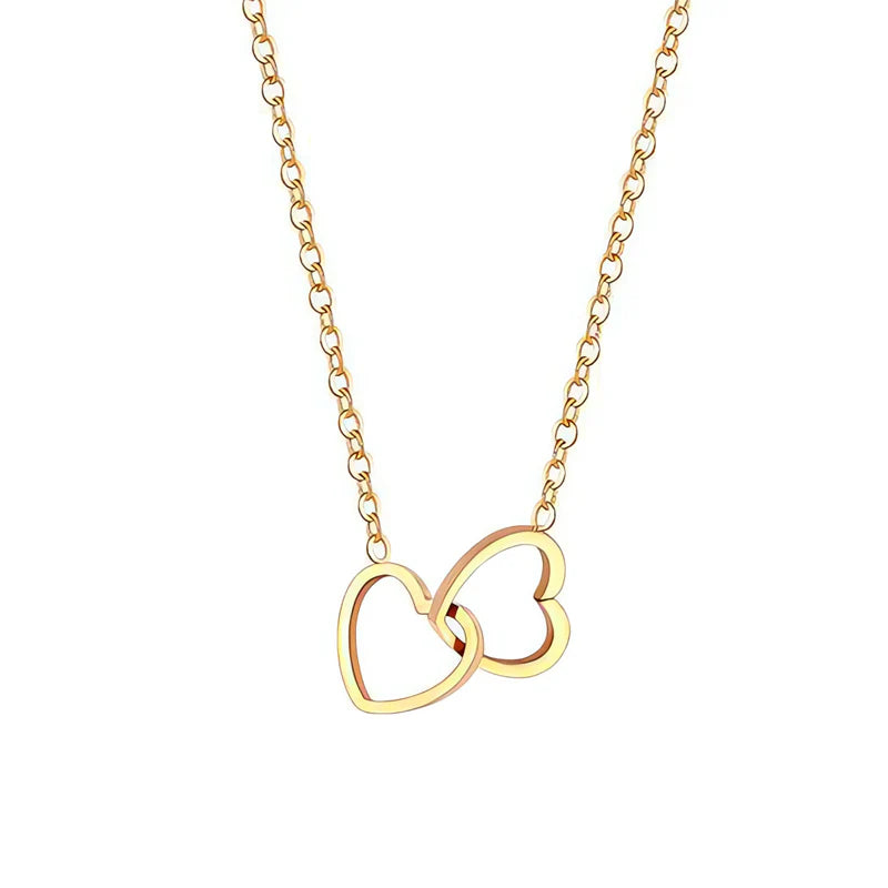 Romantic Double Heart Pendant Necklace – Gold Plated Elegance
