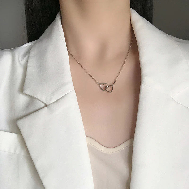 Romantic Double Heart Pendant Necklace – Gold Plated Elegance