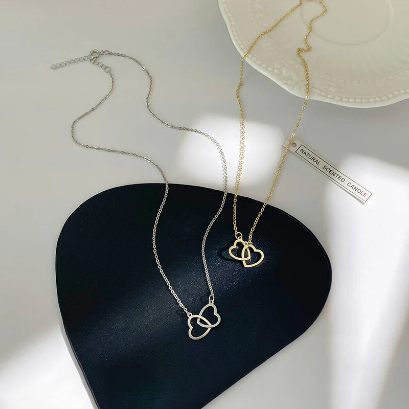Romantic Double Heart Pendant Necklace – Gold Plated Elegance