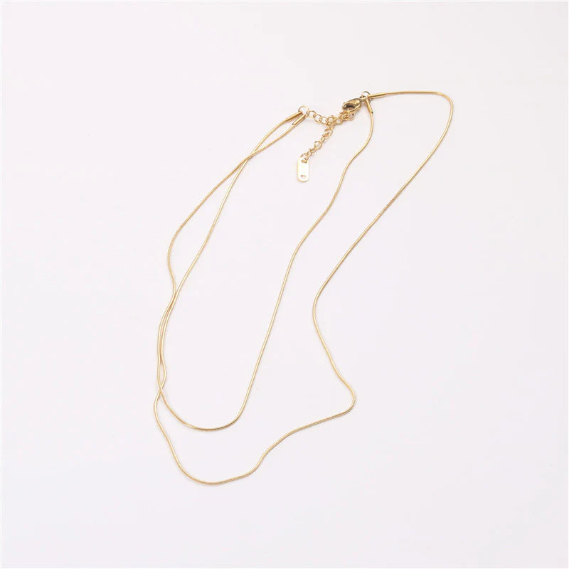 Timeless 18K Gold Plated Necklace – Double-Row Snake Chain Design