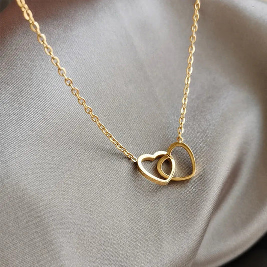 Romantic Double Heart Pendant Necklace – Gold Plated Elegance