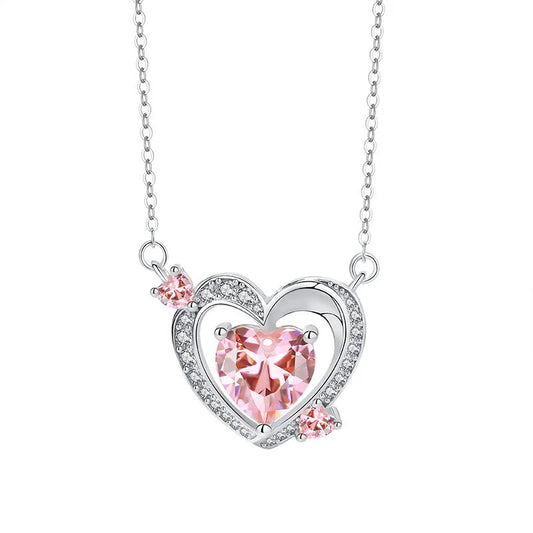 Elegant Heart Pendant Necklace with Sparkling Pink Cubic Zirconia