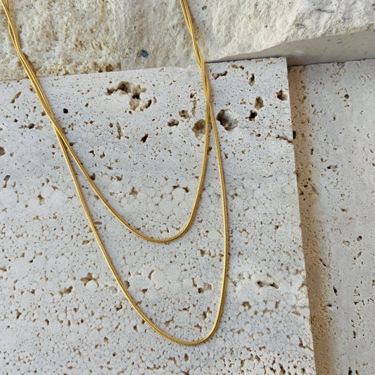 Timeless 18K Gold Plated Necklace – Double-Row Snake Chain Design